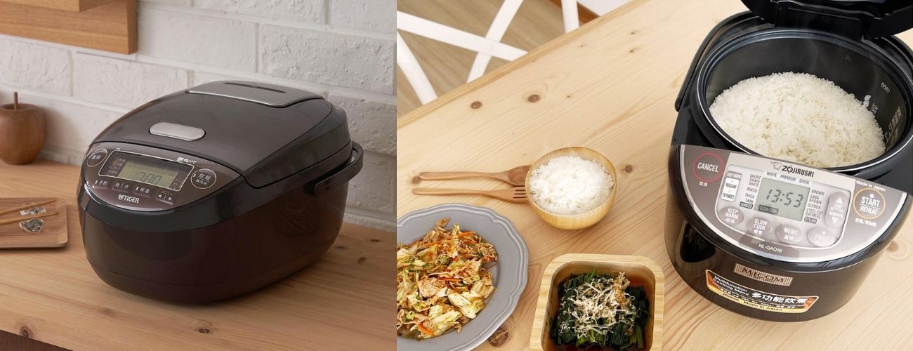Tiger and Zojirushi Japanese rice cookers side by side — genuine Australian models at MINIMARU