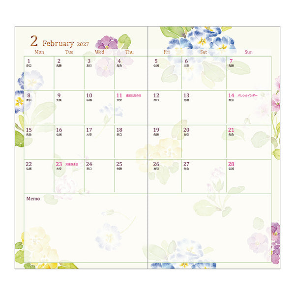 Midori Pocket Diary B6 Slim Country Time Flower 2027