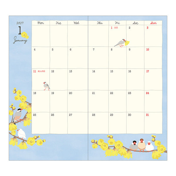 Midori Pocket Diary B6 Slim Bird 2027
