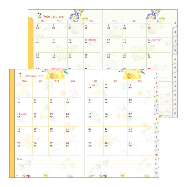 Midori Pocket Diary B6 Country Time Flower 2027