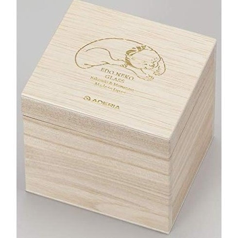 Wooden Aderia Edo Neko sake set box with engraved cat design