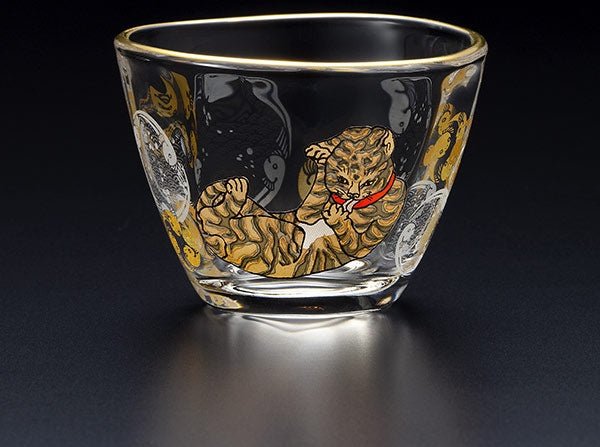 Aderia Edo Neko Series Sake Cup and Small Plate Set - Tiger Cat