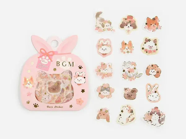BGM Animal Sakura Cat and Dog Deco Stickers 45pcs