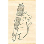Beverly Ink no Aibou Wooden Stamp - Cat and Fountain Pen