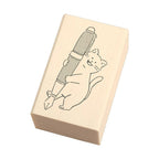 Beverly Ink no Aibou Wooden Stamp - Cat and Fountain Pen