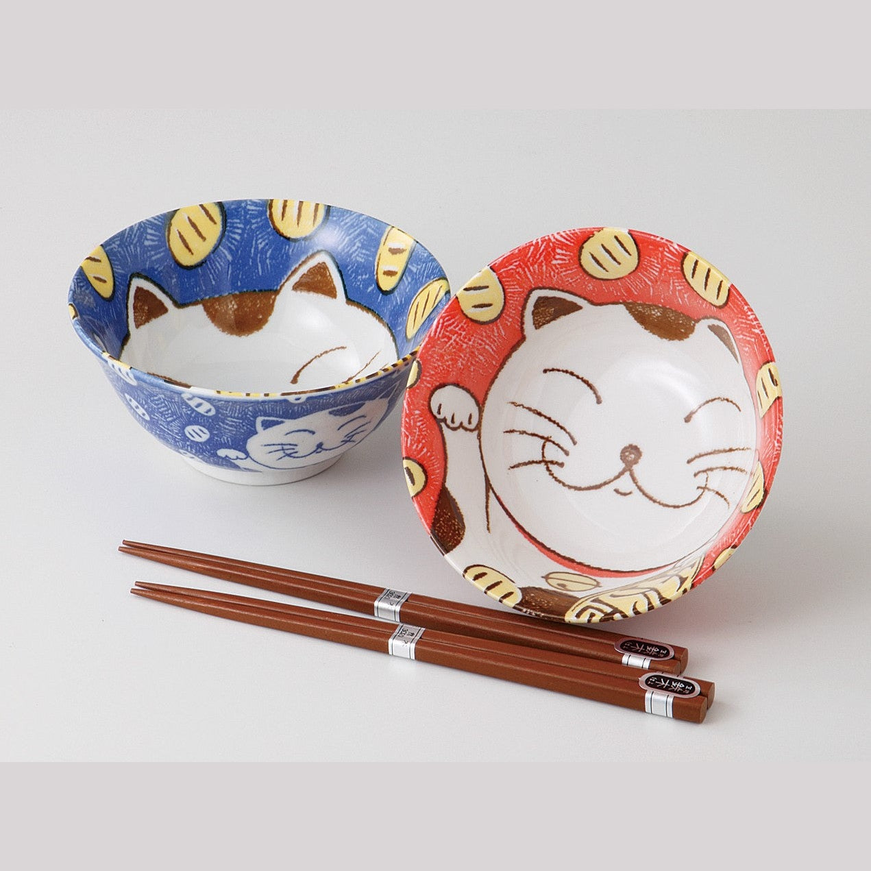 Cat Red & Blue Pair Donburi Bowl 2P Set