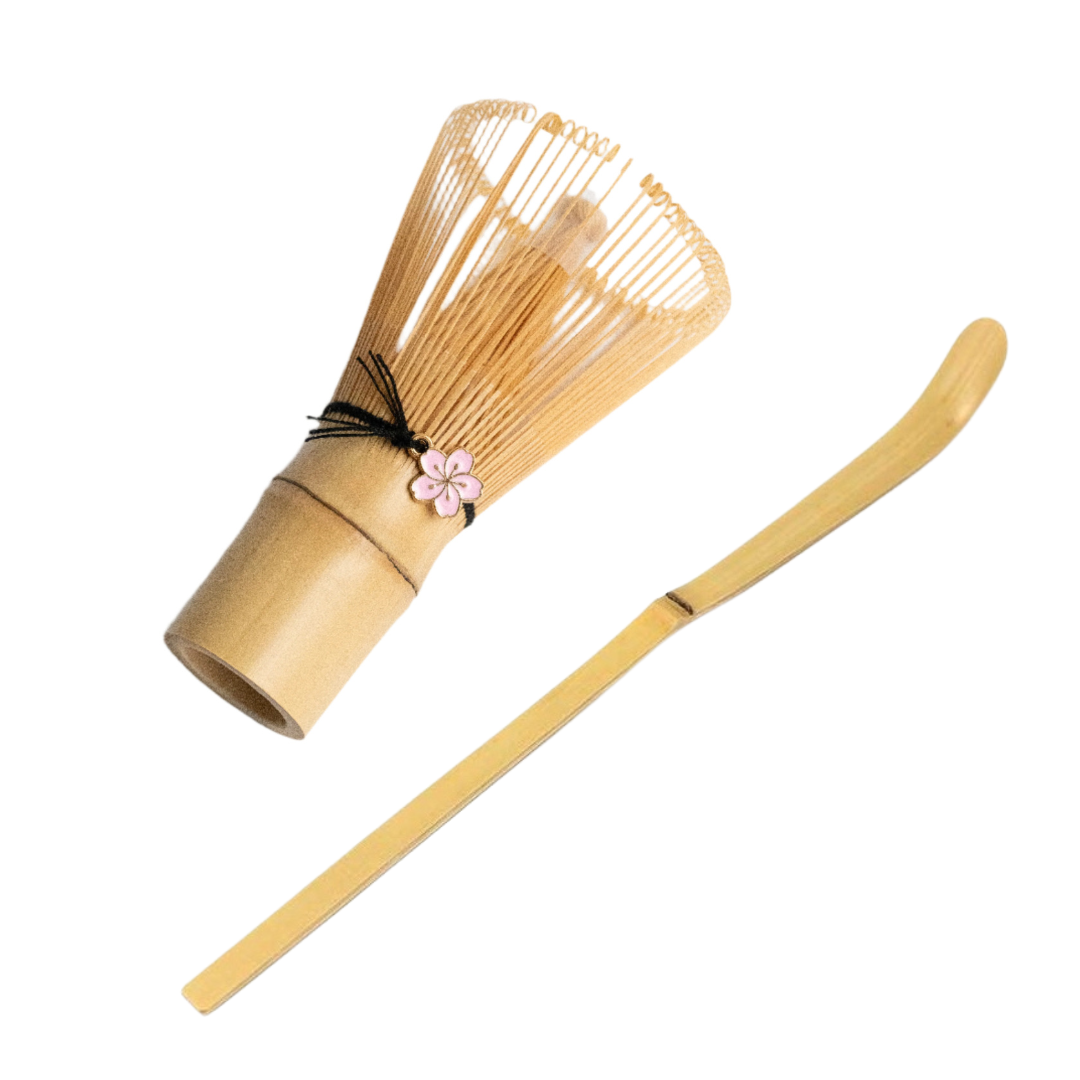 Chasen Matcha Tea Whisk 100 Prong - Sakura Charm + Scoop