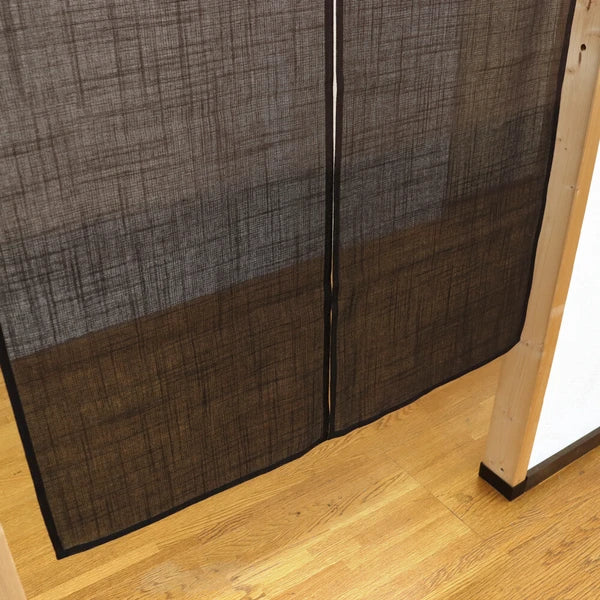 Dark brown slubbed noren bottom with black trim