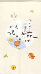 Cosmos Noren - Cat with Wind Chime and Goldfish 85 x 150cm