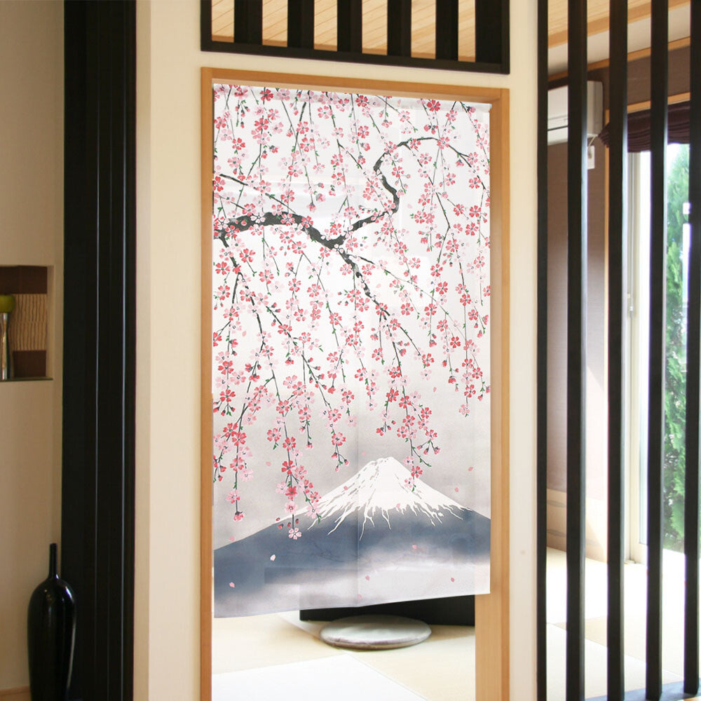 Cosmos Noren - Weeping Cherry and Mount Fuji 85 x 150cm