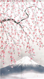 Cosmos Noren - Weeping Cherry and Mount Fuji 85 x 150cm