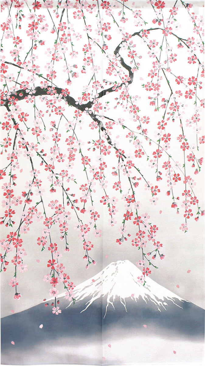 Cosmos Noren - Weeping Cherry and Mount Fuji 85 x 150cm