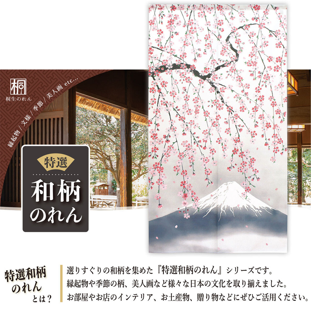 Cosmos Noren - Weeping Cherry and Mount Fuji 85 x 150cm