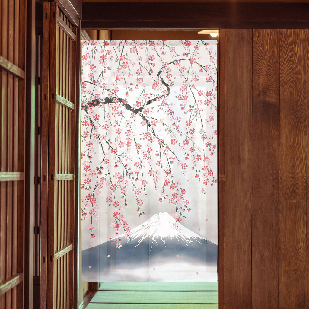 Cosmos Noren - Weeping Cherry and Mount Fuji 85 x 150cm