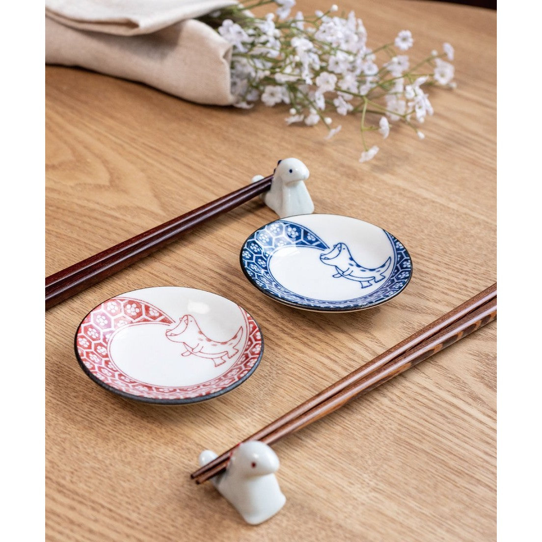 Edokko Dinosaur Small Plate & Chopstick Rest Set