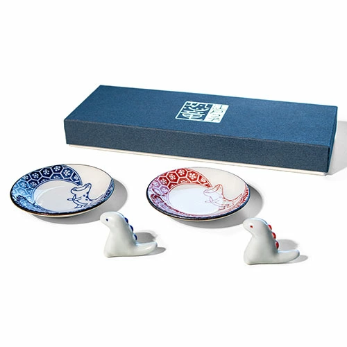 Edokko Dinosaur Small Plate & Chopstick Rest Set