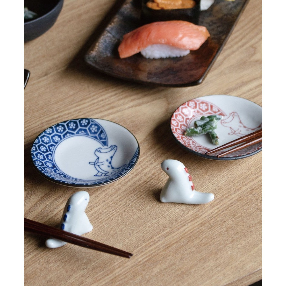 Edokko Dinosaur Small Plate & Chopstick Rest Set