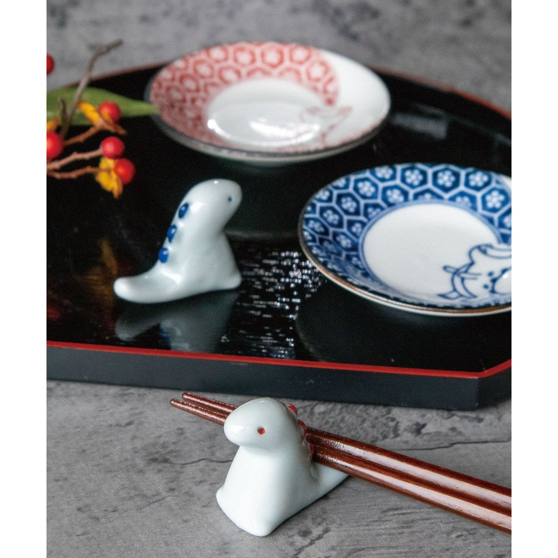 Edokko Dinosaur Small Plate & Chopstick Rest Set