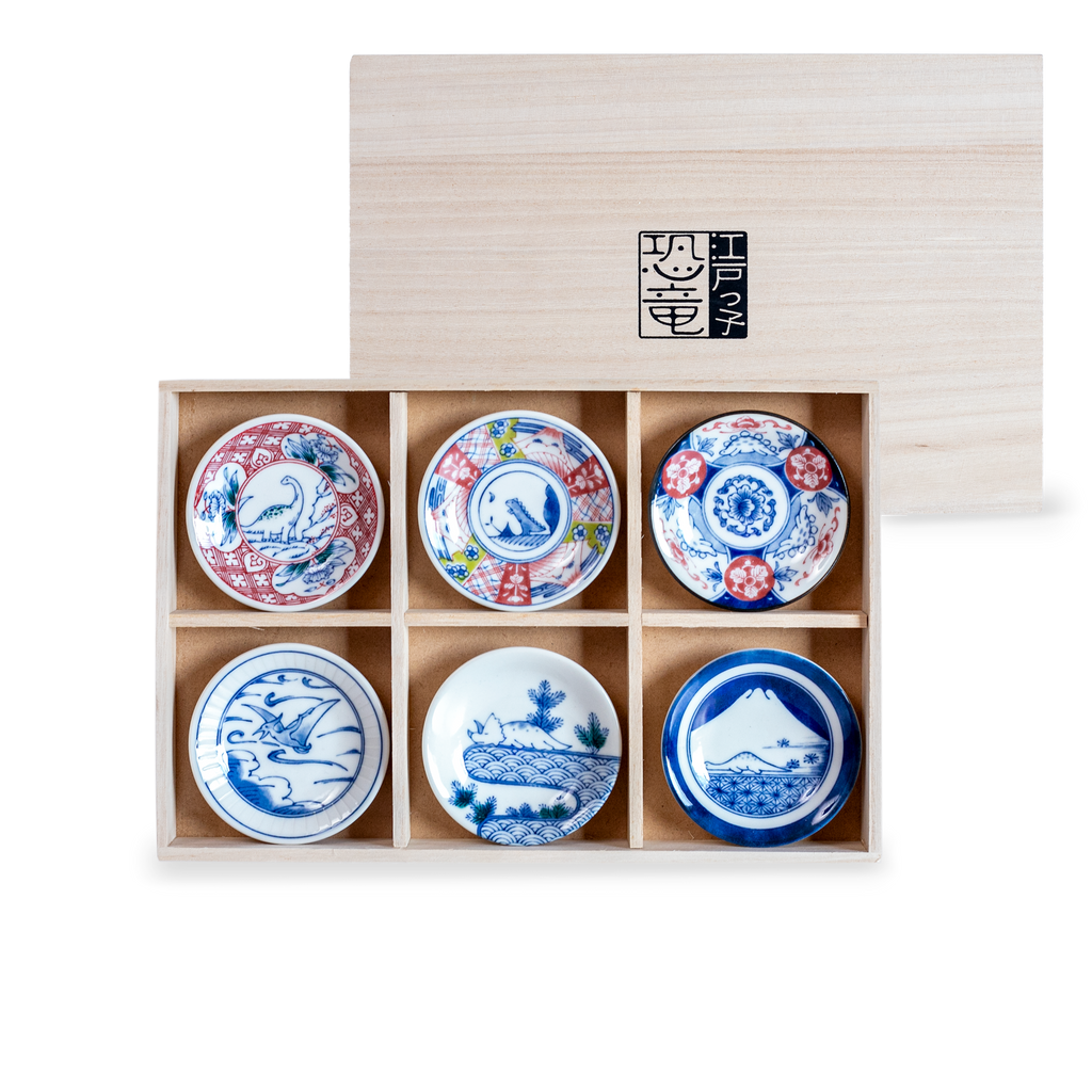 Edokko Dinosaur Small Plates Wooden Gift Set 6P