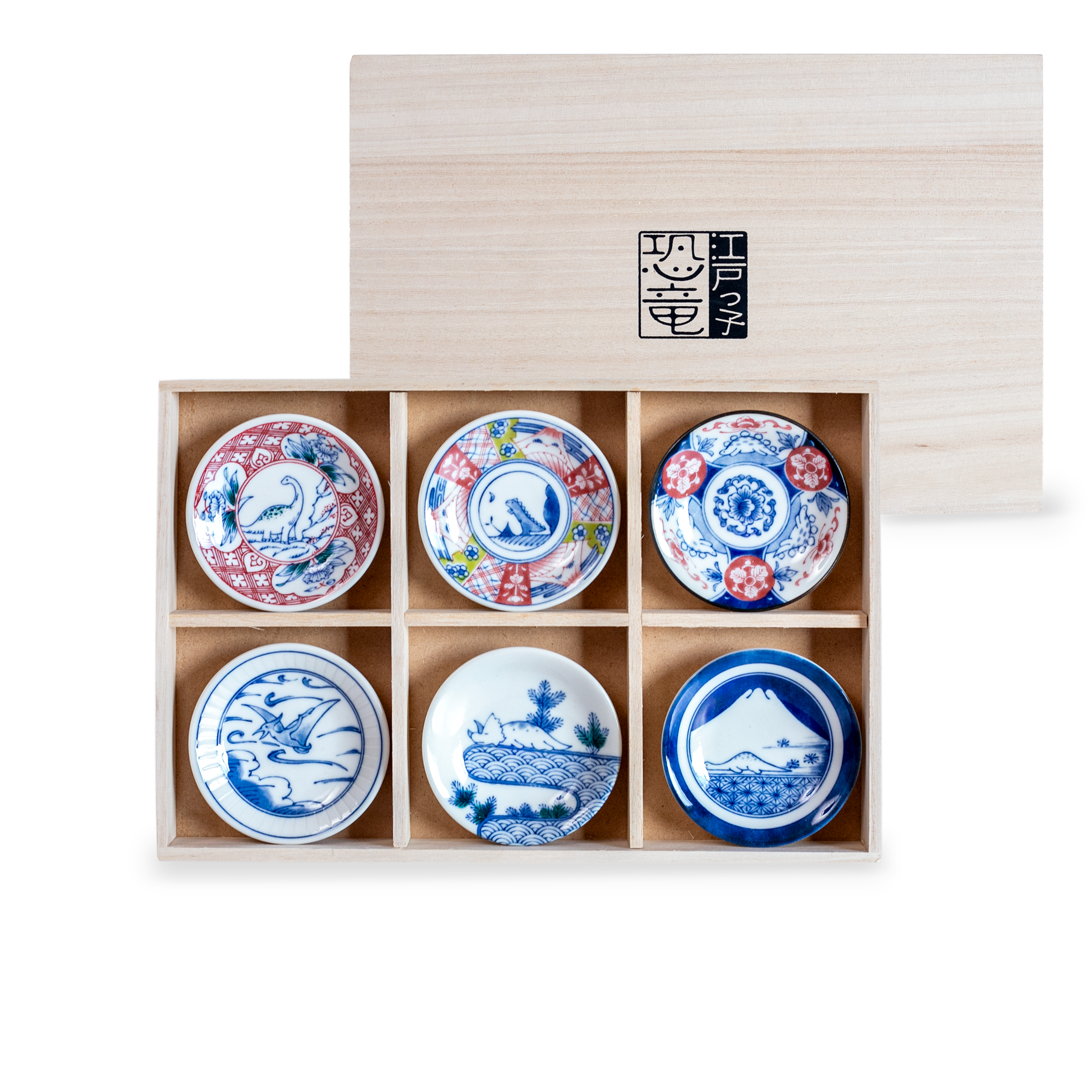 Edokko Dinosaur Small Plates Wooden Gift Set 6P