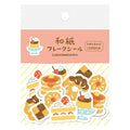 Furukawashiko snack-themed washi flake stickers with pancake, pudding, and donut designs