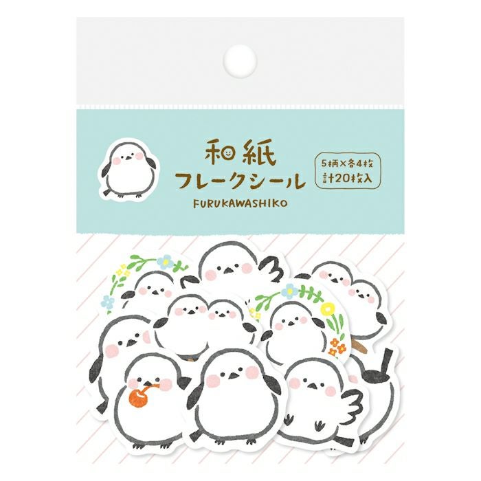Furukawashiko white bird washi flake stickers on slit-cut sheet