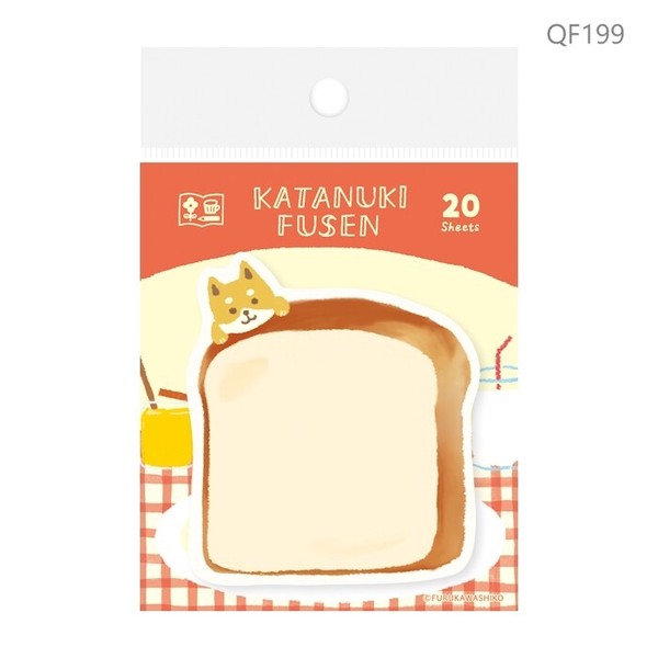 Toast slice die-cut sticky note with tan dog illustration