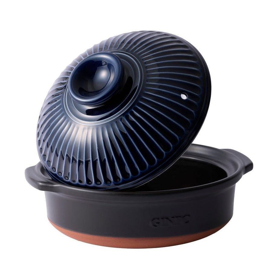 Ginpo Kikka Donabe Clay Pot - Navy - Size 8 Deep