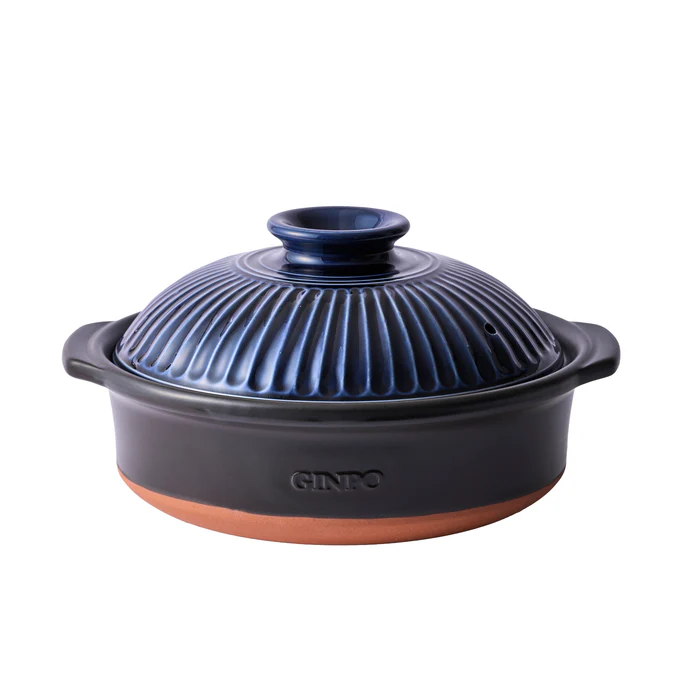 Ginpo Kikka Donabe Clay Pot - Navy - Size 9 Deep