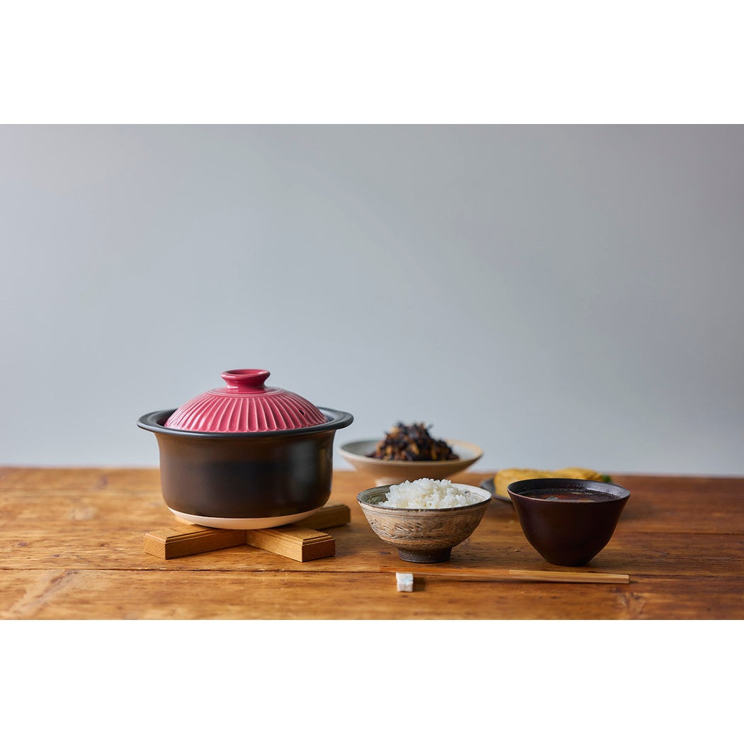 Ginpo Kikka IH Rice Multi Clay Pot 1.8L Size 3 - Pink Plum