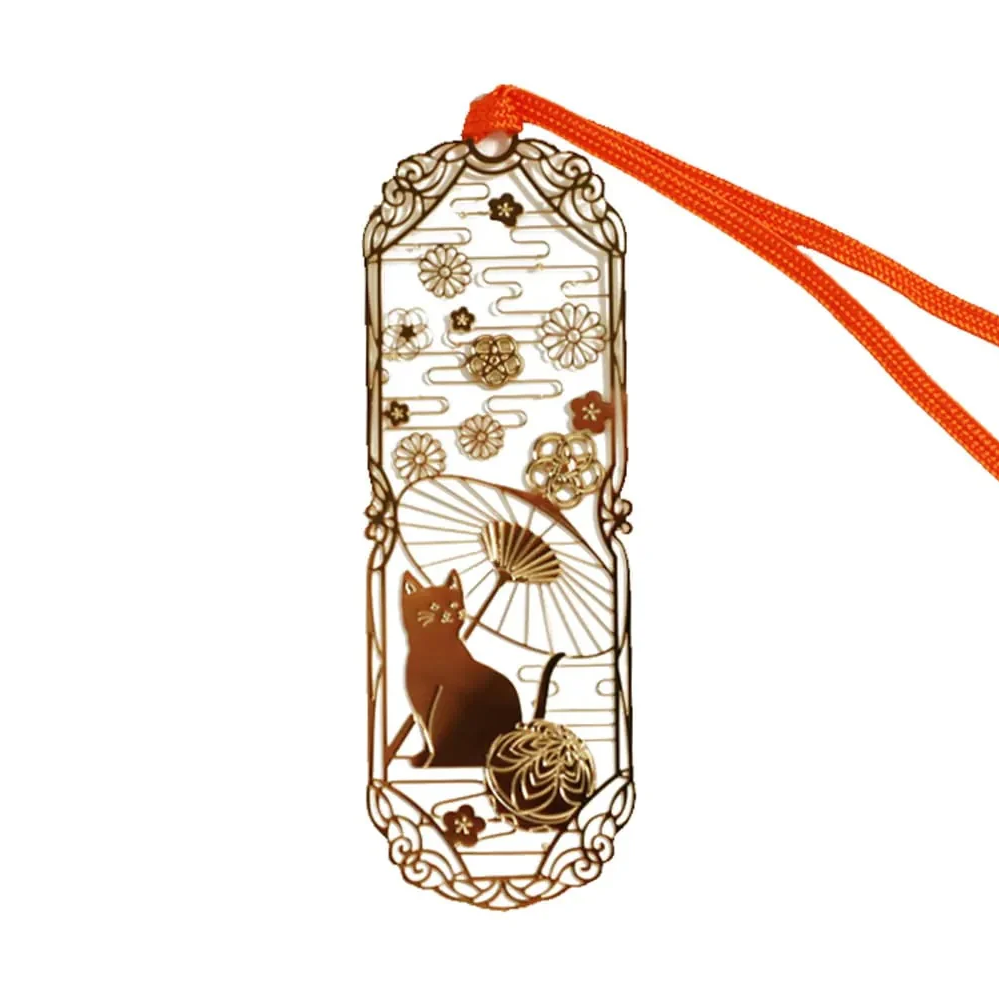 Gold Bookmark Cat and Japanese Umbrella