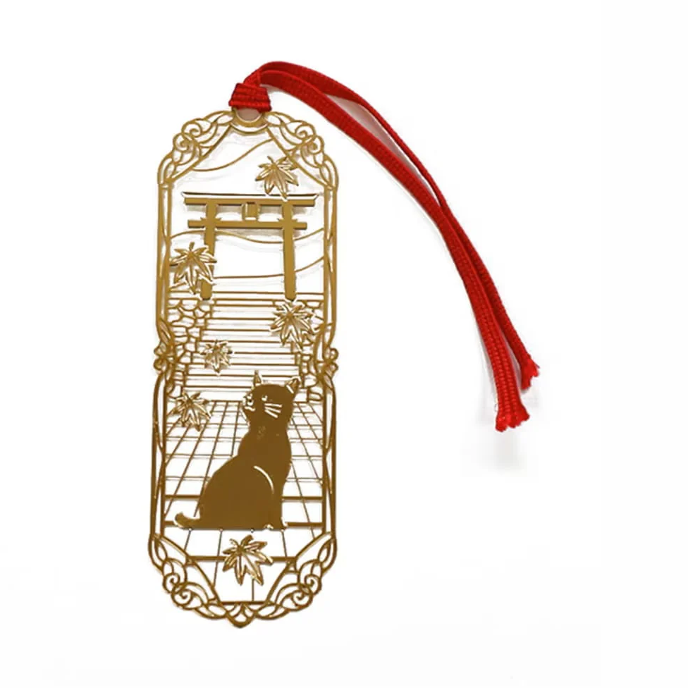 Gold Bookmark Cat and Torii