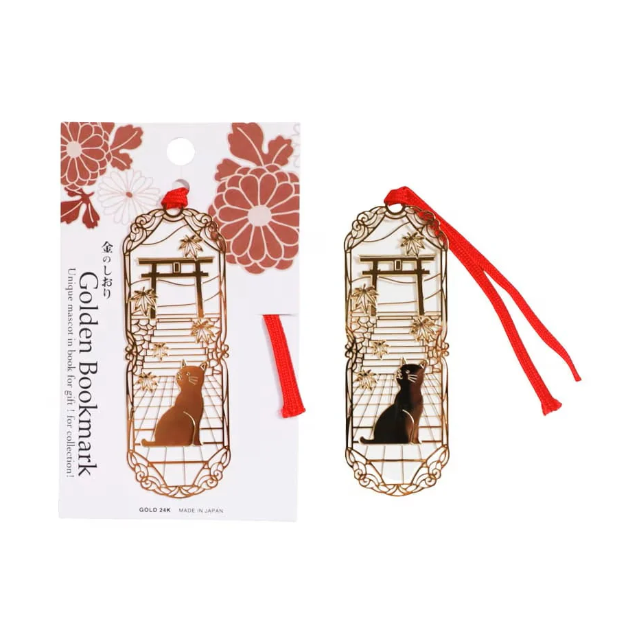 Gold Bookmark Cat and Torii