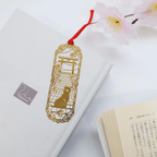 Gold Bookmark Cat and Torii