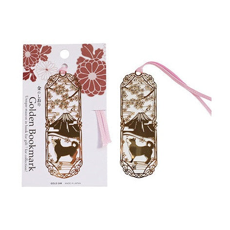 Gold Bookmark Shiba Inu and Mount Fuji