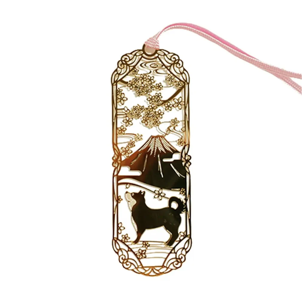 Gold Bookmark Shiba Inu and Mount Fuji