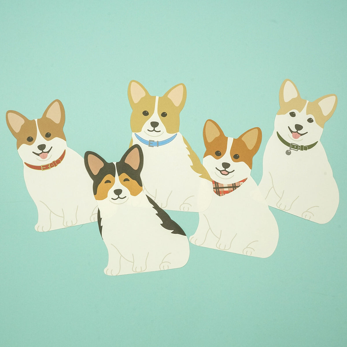 Set of five assorted patterned corgi die-cut memo pads