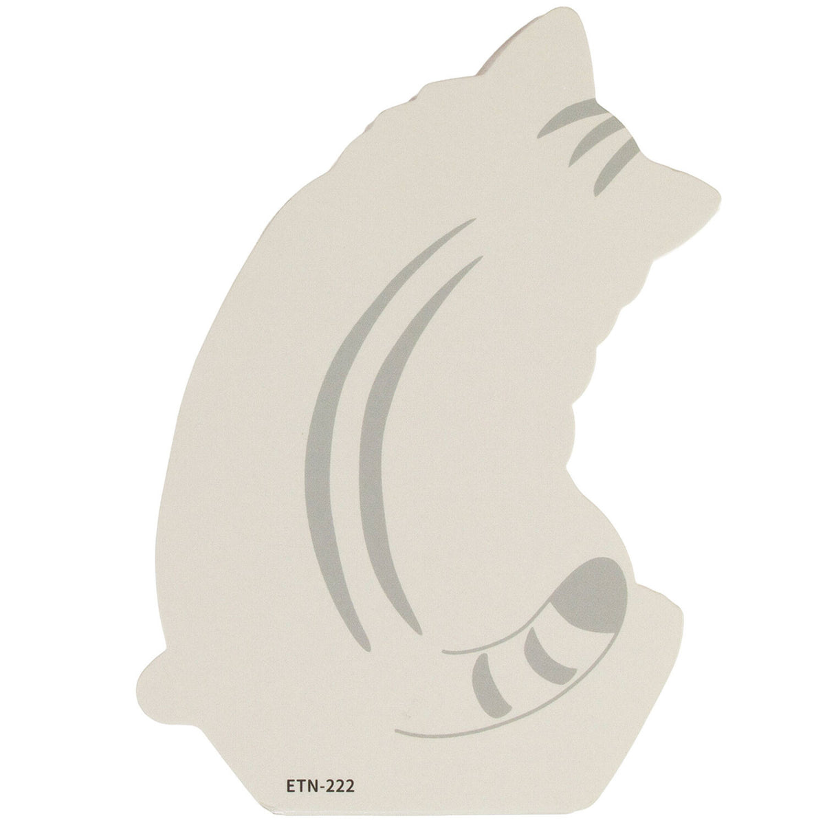Back of beige die-cut cat memo pad with grey stripes