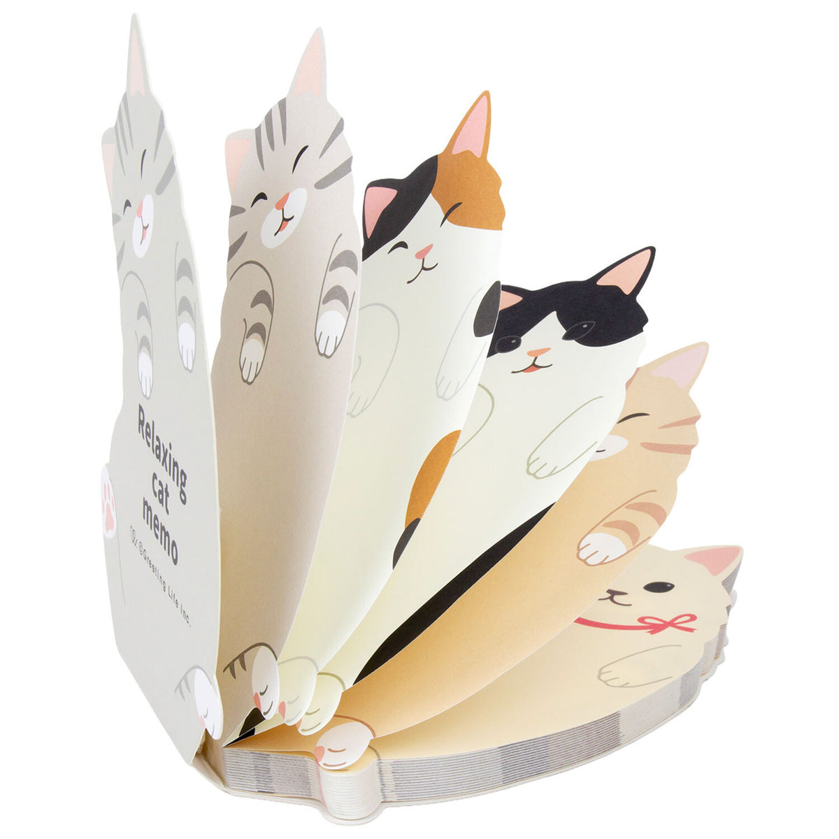 Assorted fanned stack of relaxing cat memo pads