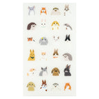 Close-up of twenty die-cut rabbit and rodent stickers in muted earth tones