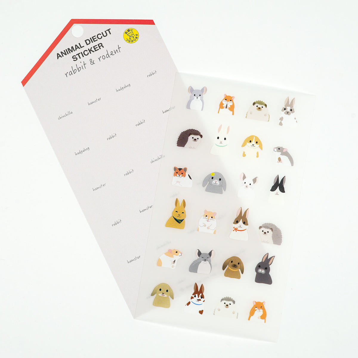 Die-cut animal stickers featuring rabbits, hamsters, hedgehogs, and chinchillas on white background