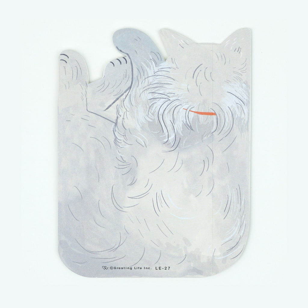 Grey die-cut cat birthday card with hand-painted white-grey cat illustration