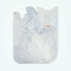 Grey die-cut cat birthday card with hand-painted white-grey cat illustration