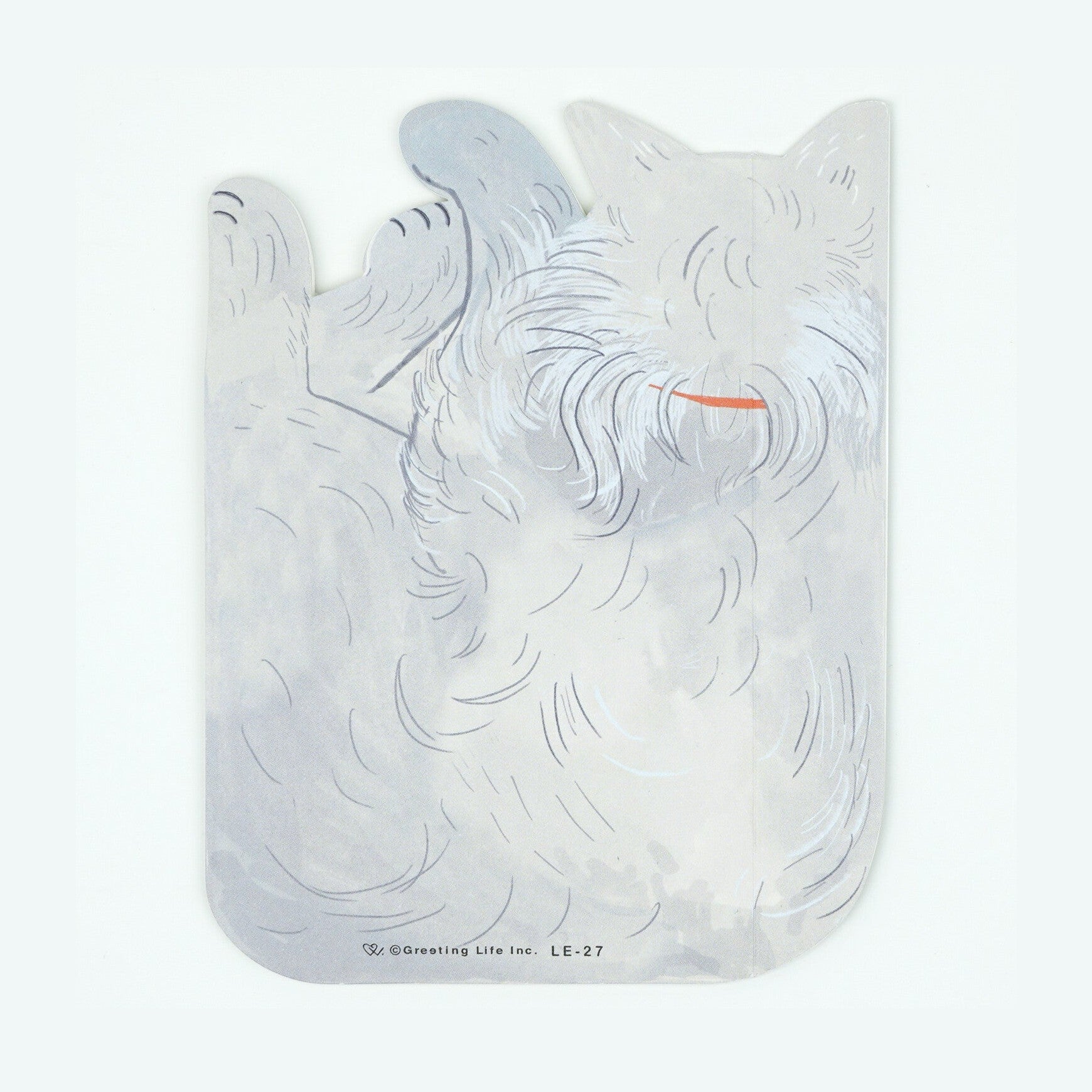 Grey die-cut cat birthday card with hand-painted white-grey cat illustration