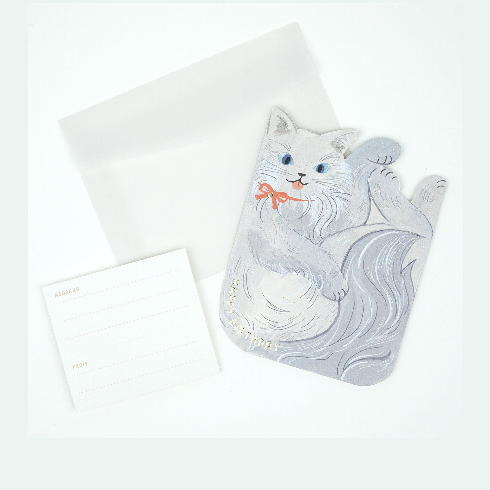 Cat birthday card set with tracing envelope and address sticker