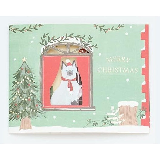 Greeting Life Christmas Window Party Card Cat
