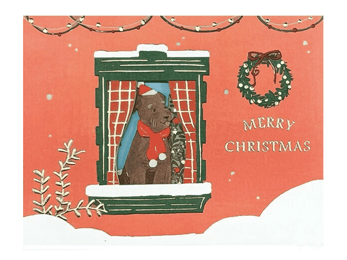 Greeting Life Christmas Window Party Card Dog