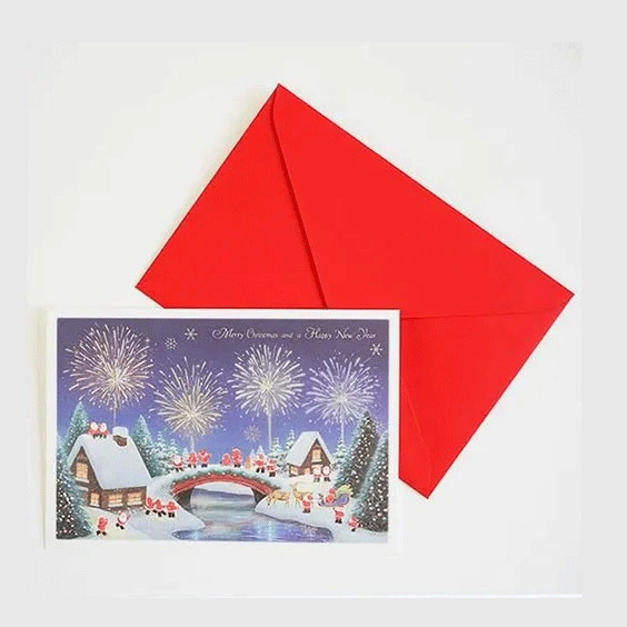 Greeting Life Japanese Style Mini Santa Christmas Card - Fireworks