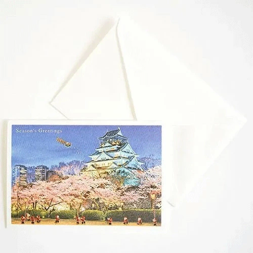 Greeting Life Japanese Style Mini Santa Christmas Card - Osaka Castle