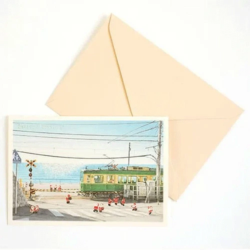 Greeting Life Japanese Style Mini Santa Christmas Card - Kamakura Train